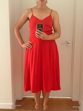 Red SJP Midi Dress with Spaghetti Straps